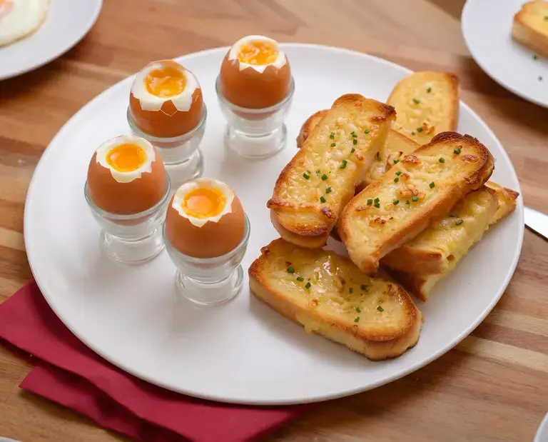 Soft-Boiled Eggs and Garlic Cheese Bread Recipe